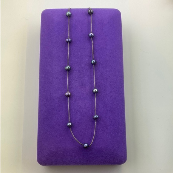 💛 Vintage 925 Silver Black Pearl Station Necklace - Picture 1 of 5